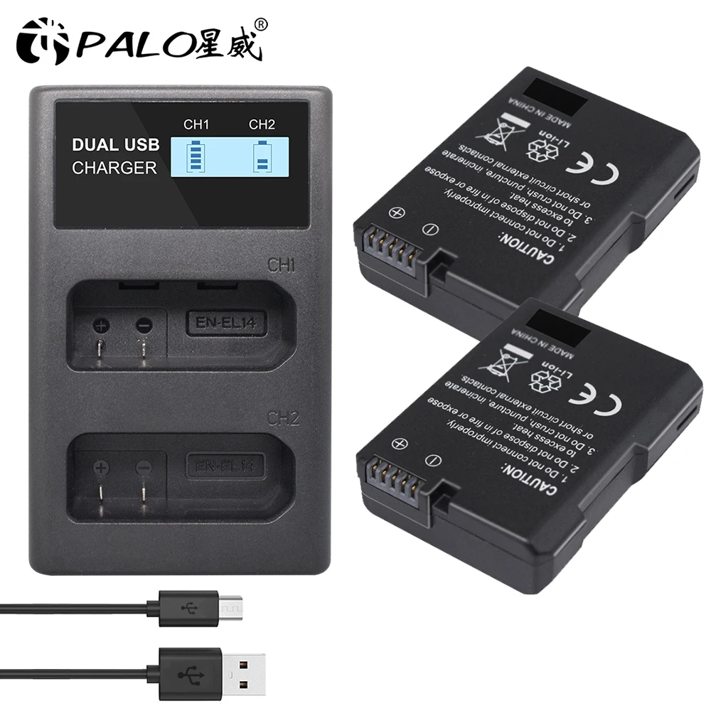 2X1200Mah En-El14 En El14 En-El14A Batteria + Caricabatterie Lcd Per Nikon P7800,P7100, D3400, D5500, D5300,D5200,D3200,D3300,
