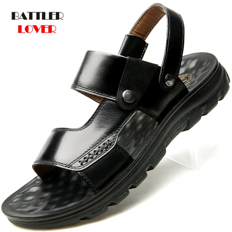 Men Cow Leather Sandals Outdoor 2020 Summer Handmade Shoes Mens Breathable Casual Shoes Beach Footwear Walking Sandals Slipper