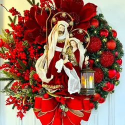 Corona de Navidad con luces LED para puerta, decoración de pared y ventana del hogar, anillo de flores, regalo de Navidad, Año Nuevo, 2022