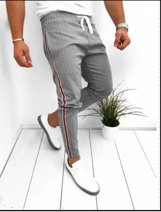 Модные мужские повседневные штаны длиной до щиколотки с эластичным ремешком, полосатые спортивные штаны для бега, фитнеса, длинные штаны