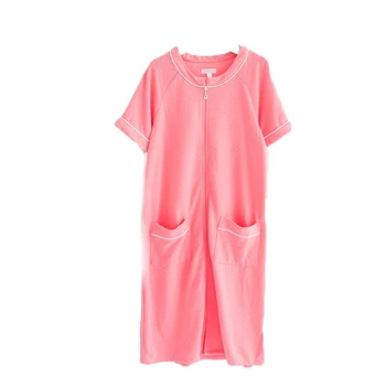

Woman's nightgown Air layer autumn robe Short sleeve zipper Long robe