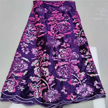 

Purple African Lace Fabric 2020 green High Quality Lace Material Nigerian French Lace Fabrics With Sequins For Wedding Dress