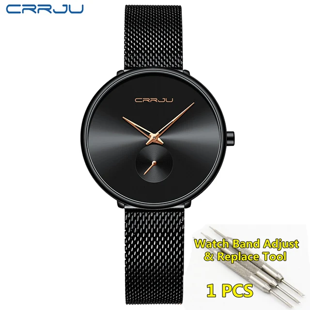 black black Crrju золотые часы для женщин Брендовые Часы Дамские стальные женские часы с браслетом женские часы Relogio Feminino Montre Femme - Цвет: black black