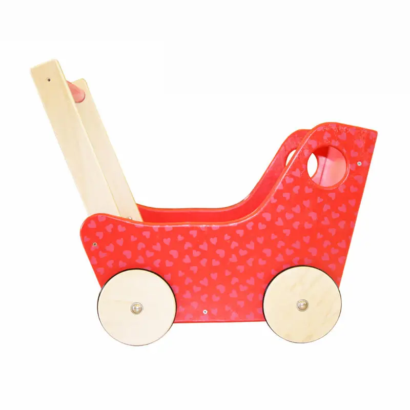 Деревянные ходунки для малышей игрушки, красный вагон с 4 колесами, деревянный толчок и тяга малыша езды на корзину, включая матрас - Цвет: Красный