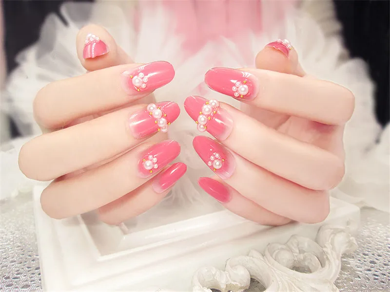 

24pcs Press on Kids False Nail Tips Full Cover Pink Purple Fake Nails Art Girls Children Acrylic Flower Patterns#