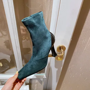 

Lady Boots Women's Rubber Shoes Rain Booties Woman 2020 High Heels Boots-women Zipper Luxury Designer Ladies Stiletto Fashion