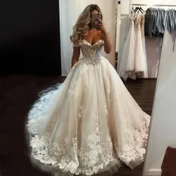 Sumnus Luxury Lace Wedding Dresses 2022 Lace Appliques Off The Shoulder A Line Bridal Wedding Gowns Robe De Mariee