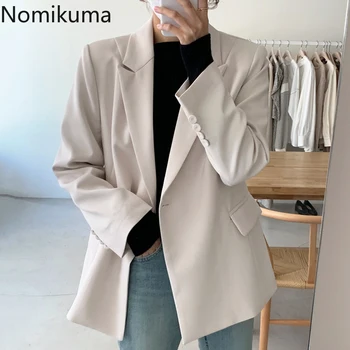

Nomikuma Women Blazer Coat Korean Causal Solid Long Sleeve Notched Collar Suit Jacket 2020 Autumn Single Button Blazers 6B678