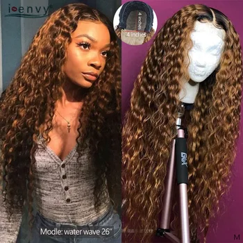 

T1B 30 Blonde Water Wave Human Hair Wigs Ombre Blonde Lace Closure Wigs Long Brazilian 4x4 Lace Closure Wig For Woman Non-remy