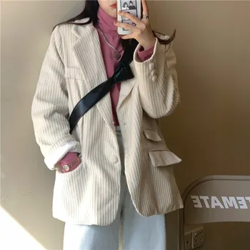 

Women Spring Autumn Fashion Japan Style Premium Vintage Corduroy Long Sleeve Notched Office Lady Blazer High Quality Casual Suit