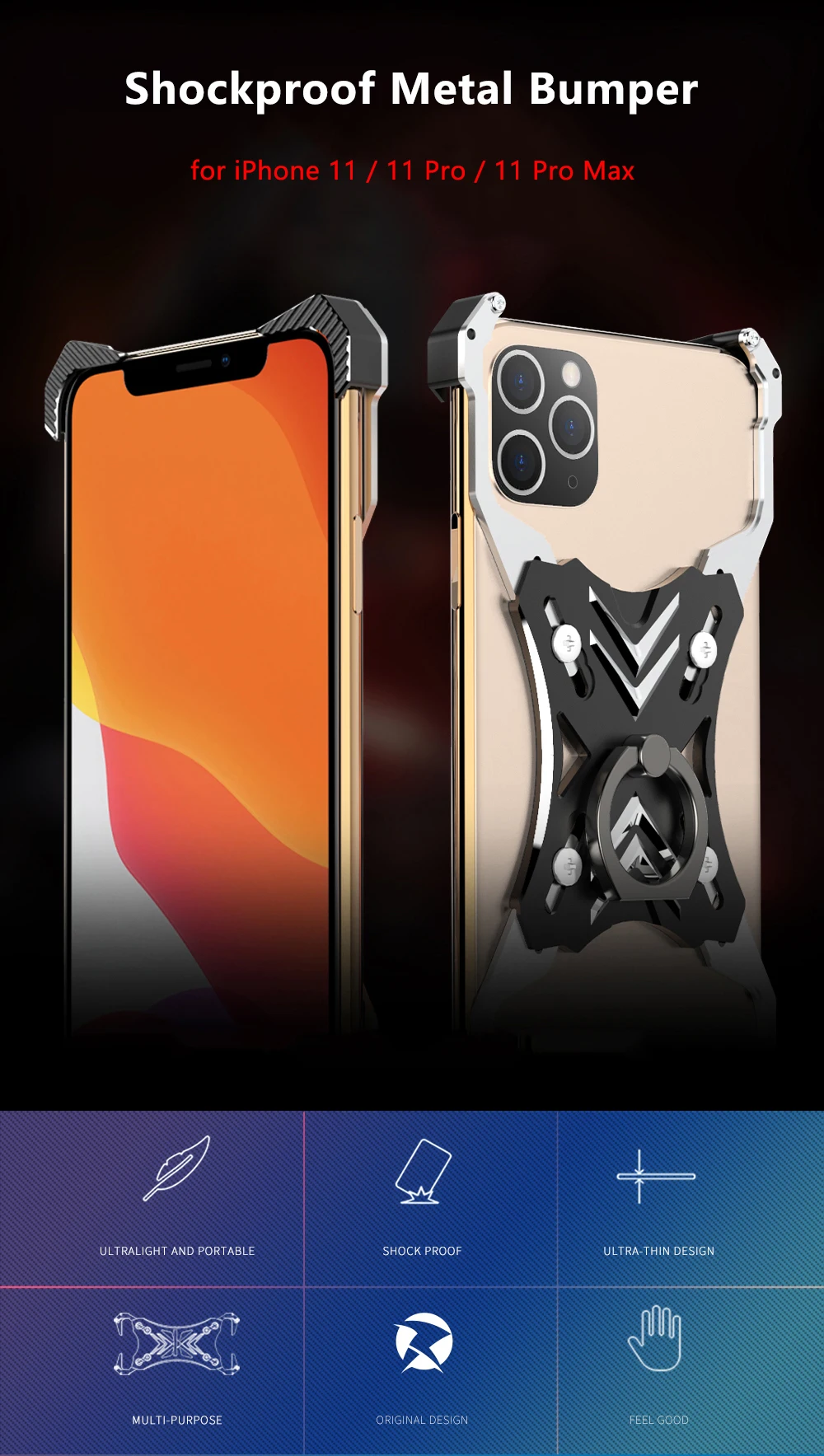 Для iPhone 11 Pro Max чехол Роскошный тонкий жесткий металлический алюминиевый сплав противоударный кольцо Броня держатель бампер чехол для iPhone 11
