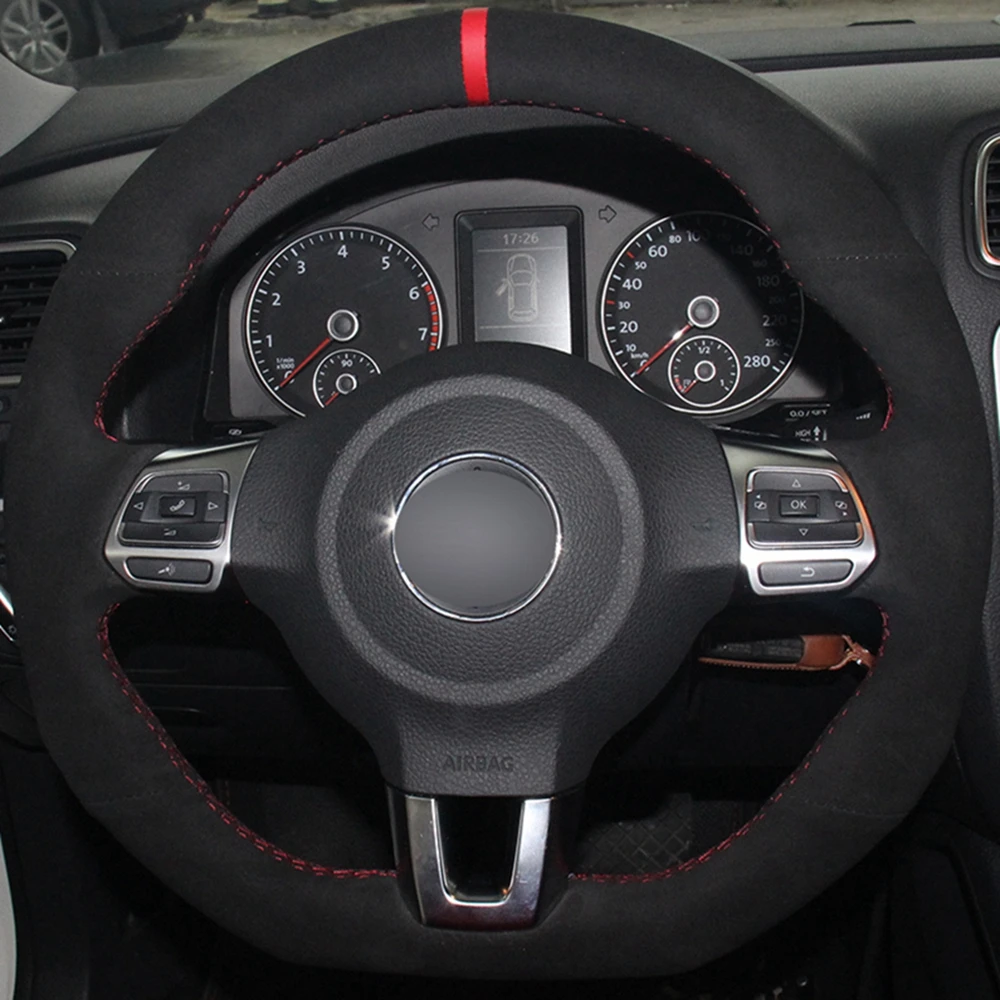 Чехол рулевого колеса автомобиля DIY Нескользящая черная замша для Volkswagen Golf 6 GTI MK6