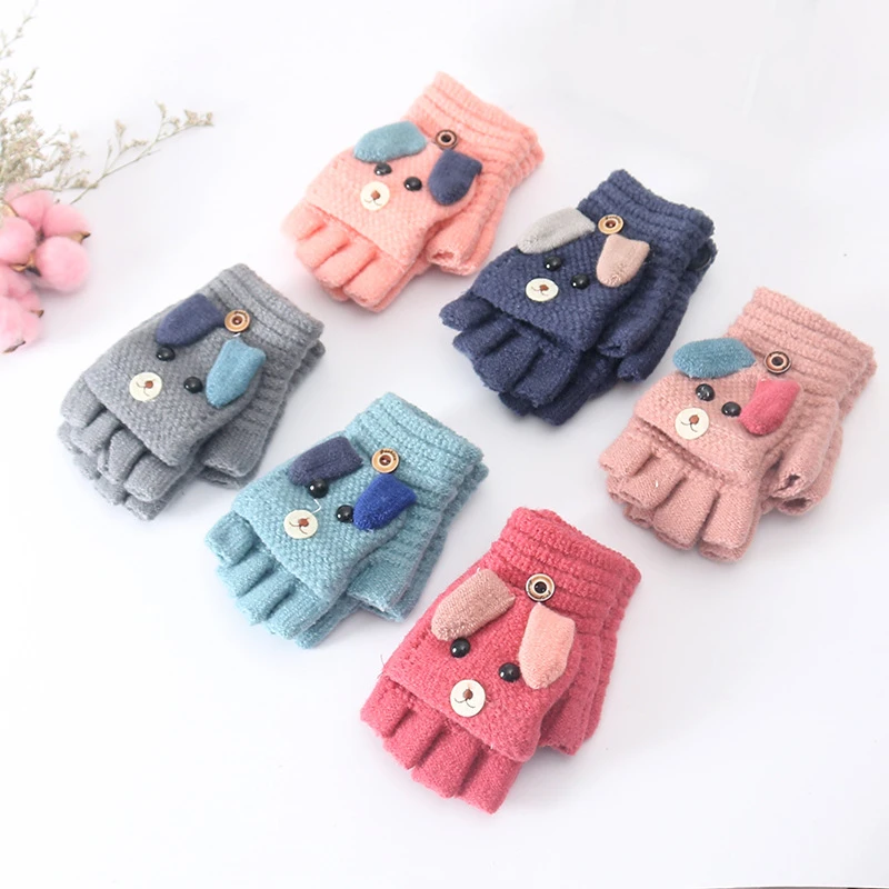 Winter Cartoon Kids Boys Girls Gloves Full Finger Warm Embroidery Baby Mitte GC