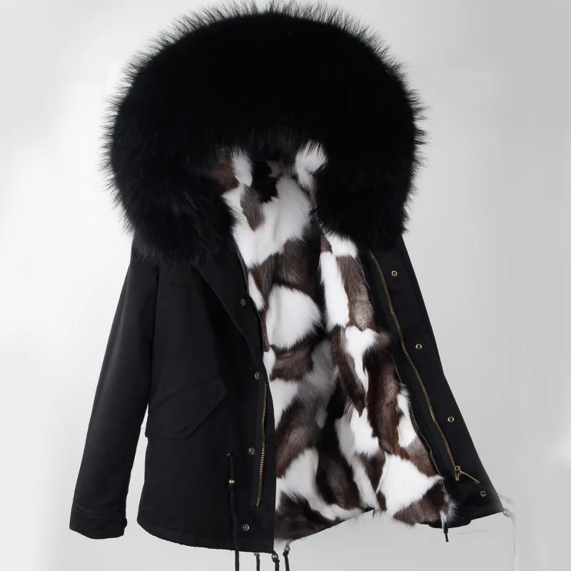 Женское пальто из натурального меха, модная зимняя куртка, натуральный Лисий меховой воротник, свободные парки, Большая Меховая верхняя одежда, съемная