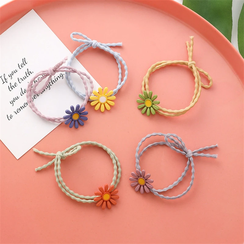 

Korean Cute Tiny Daisy Scrunchies For Woman Hair Accessories Girls Ponytail Holder Rubber Band Elastic Headband Tiara Wholesale