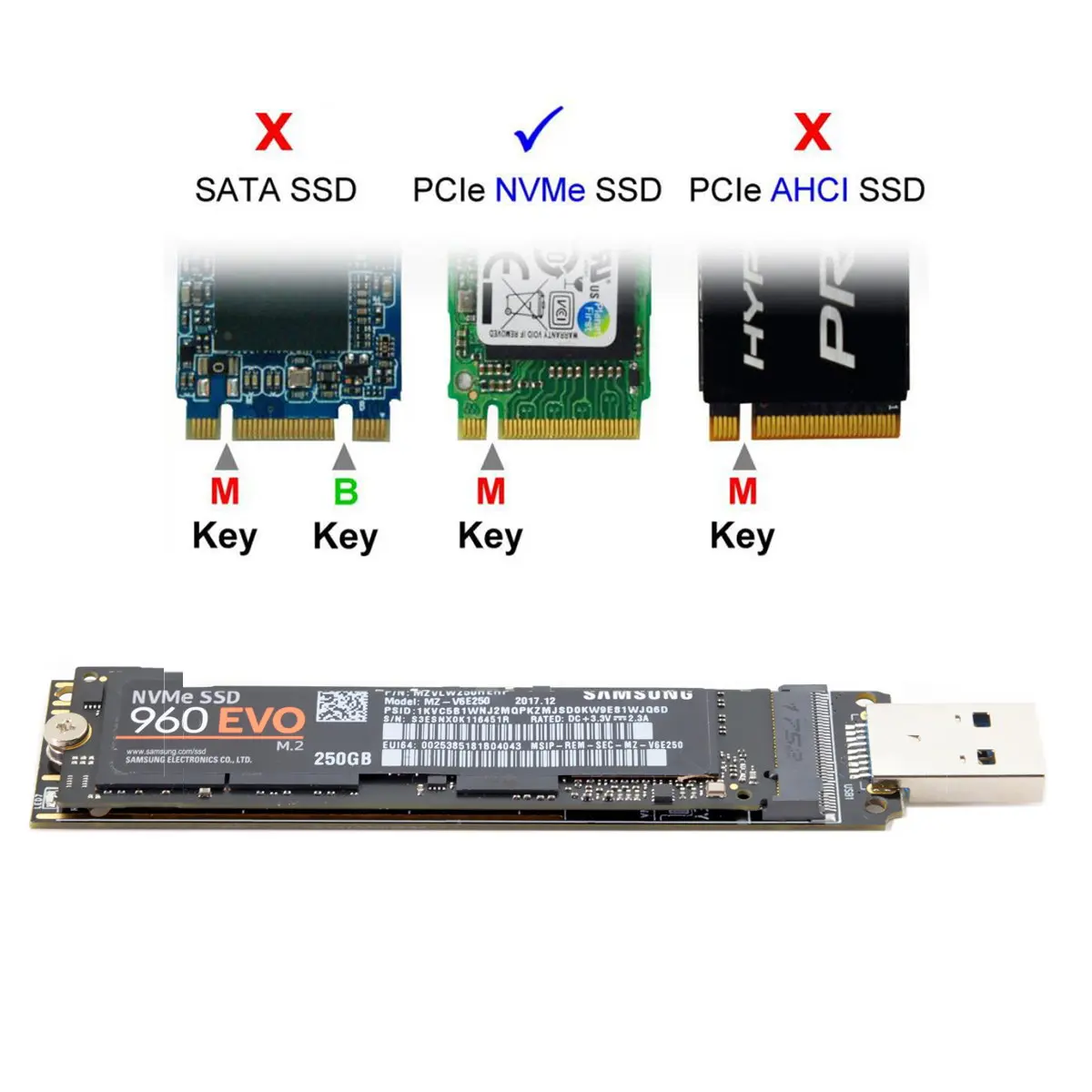 USB 3.0-M.2 NGFF NVME M-Ű SSD ܺ PCBA  ̽ ȯ  (÷ ũ ̽ )