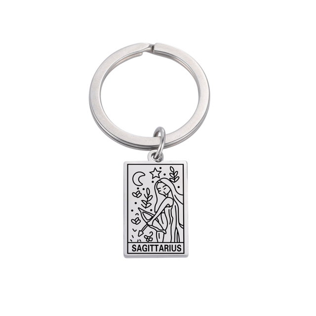 Zodiac 12 Constellation Keychain Women Men Leo Gemini Aries Cancer Pisces Virgo Keyring Stainless Steel Jewelry Gift