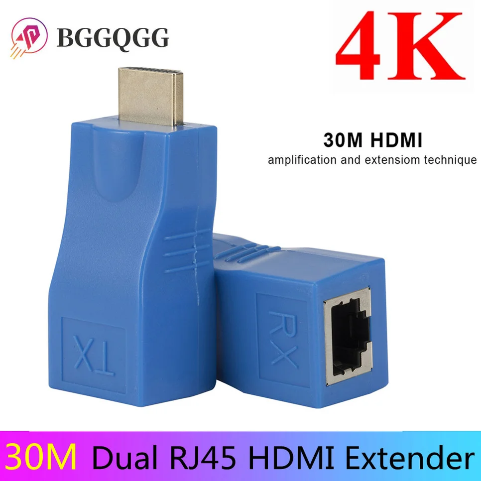 BGGQGG 4K HDMI-совместимый удлинитель до 30 м по категории 5e / 6 UTP LAN Ethernet-кабель RJ45 порты