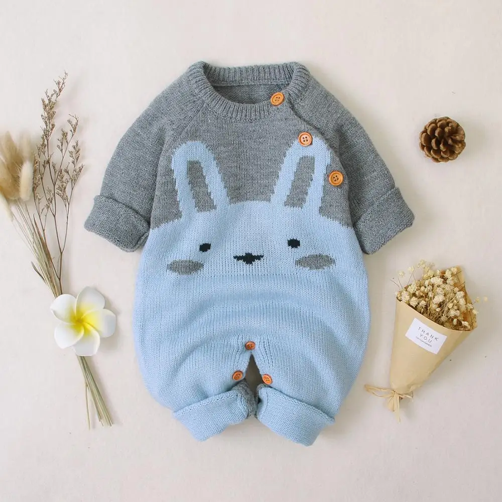 

Baby Girls Rompers Clothes Cute Rabbit Knit Newborn Bebes Boys Jumpsuits One Piece Toddler Kids Overalls Fall Winter Infant Wear