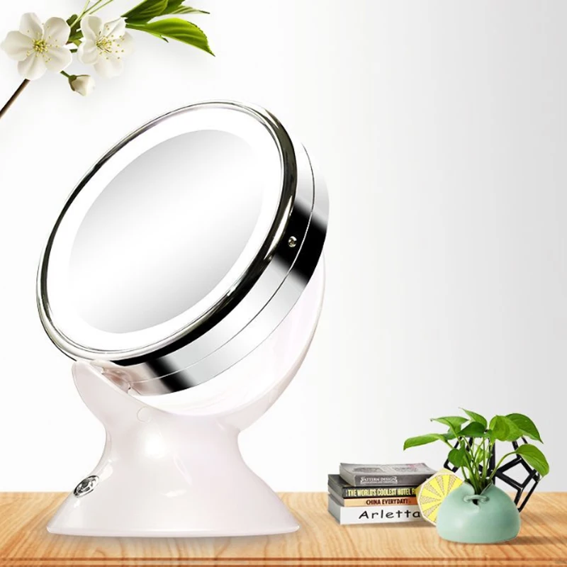 

5x magnification HD mirror Desktop double-sided rotating lamp Metal mirror LED mirror 360 degree rotation