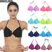 Холтер, Одноцветный, для девушек, маленький бикини, топ, пуш-ап, одежда для плавания, бюстгальтер, летний пляжный купальник, сексуальный принт, бра для плавания, купальник, бикини, 612