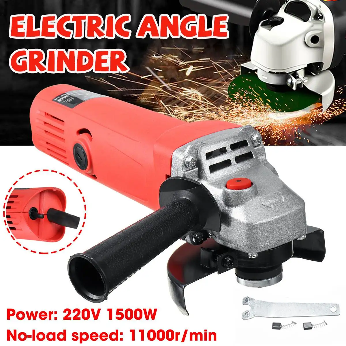 

220V 1500W Electric Angle Grinder Multi-function Household Sander Grinding Metal Stone Cutting Woodworking Grinder Power Tool