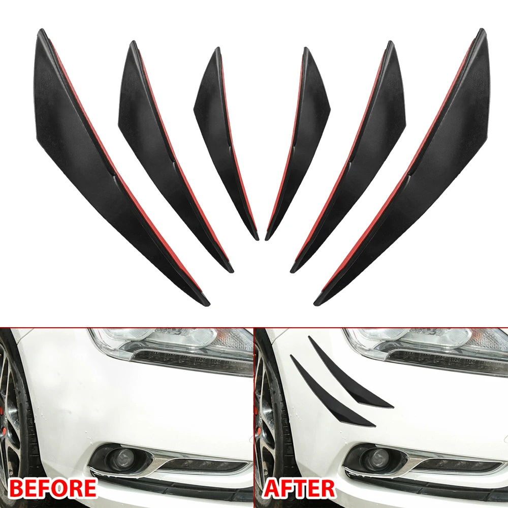 6pcs Universal Gloss Black PVC Auto Car Front Bumper Body Fins Spoiler Canards Refit Weatherproof Fit For All Cars