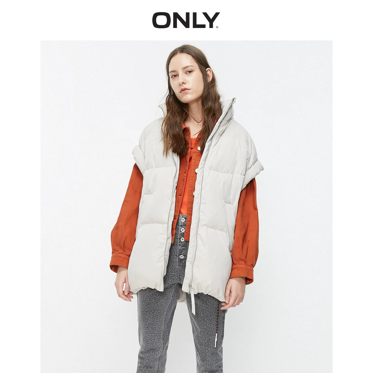 

ONLY Autumn Winter Loose Fit Mid-length Waistcoat Down Jacket | 119352502