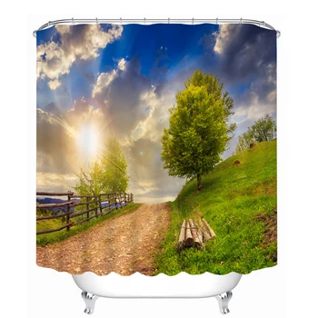 

3d Shower Curtains Sunset Grass Road Scenic Pattern Waterproof Bathroom Curtain Thicken Fabrics Bath Curtains Bathroom Products