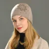 New Cashmere Beanie Hat Snowflake  Rhinestone Winter Cap For Woman Solid Color Warm Hat 1