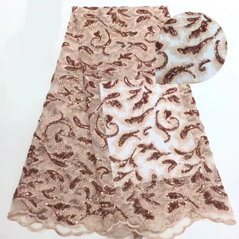 

7 colors high quality rose gold sequins lace fabric fashion African French net lace fabric for attractive party dress CFL062