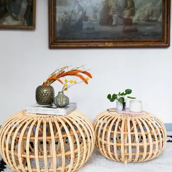 

Nordic Side tables Handmade rattan round coffee table balcony small stool Self-contained salon desk home ornament