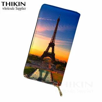 

THIKIN Women Wallets Eiffel Tower In The Sunset Ladies Leather Long Money Clutch Bag Female Card Holder Girls Custom Mobile Bag