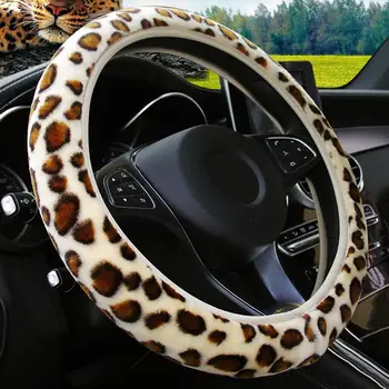 

1Pc Winter Warmer Leopard Soft Plush Elastic Anti-Slip Car Steering Wheel Cover Car Styling Accessories Interior 38cm