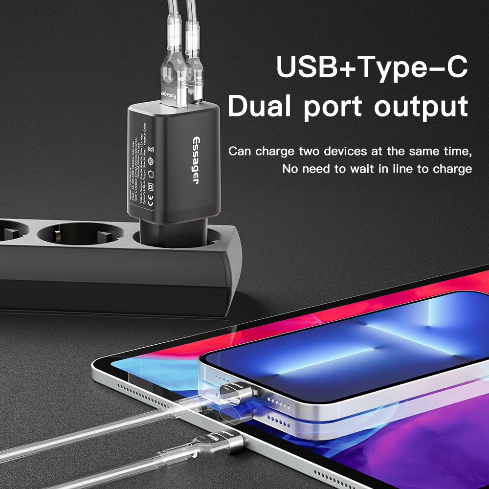 Essager USB Type C Fast Charger 30W QC PD 3.0 Dual Port Mini Portable Adapter For IPhone 16 15 14 IPad Xiaomi Fast Wall Chargers