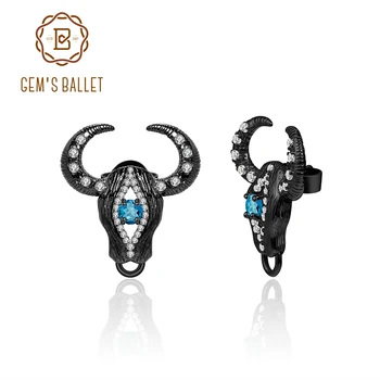 

GEM'S BALLET 925 Sterling Silver Bull Head Earrings For Women Natural London Blue Topaz Gemstone Stud Earrings Fine Jewelry
