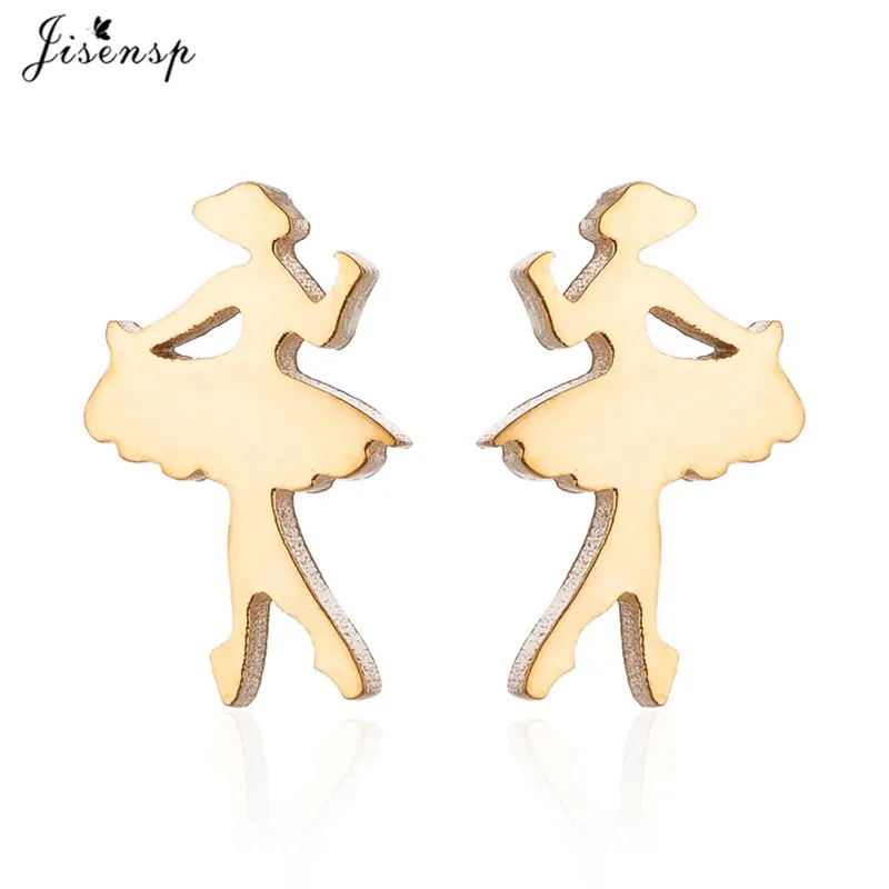Cute Tiny Ballet Earrings for Women Girls Kids Jewelry Romantic Stainless Steel Stud Earrings Femme Graduation Gift