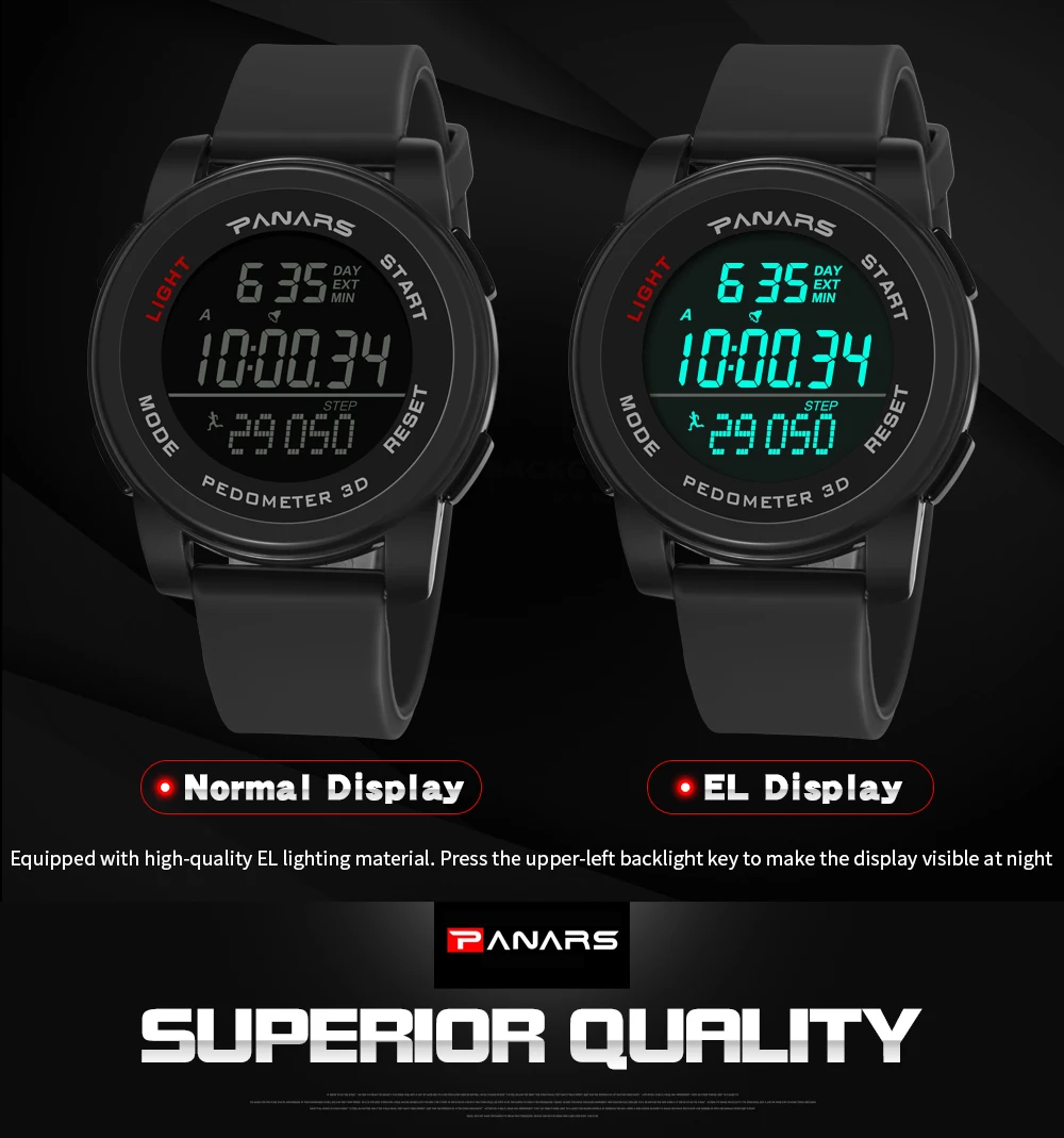 PANARS Mens Digital Watches Men's Sport Watch Dual Time Pedometer Alarm Clock 50M Waterproof Military Multifunction Reloj Hombre