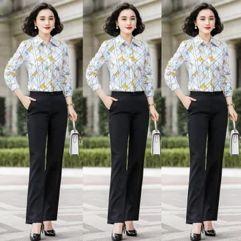 

2020 WOMEN Women's Chiffon Shirt Floral New Fashionable Foreigner Lady Mercerized Satin Geometric Pattern Temperament Shirt