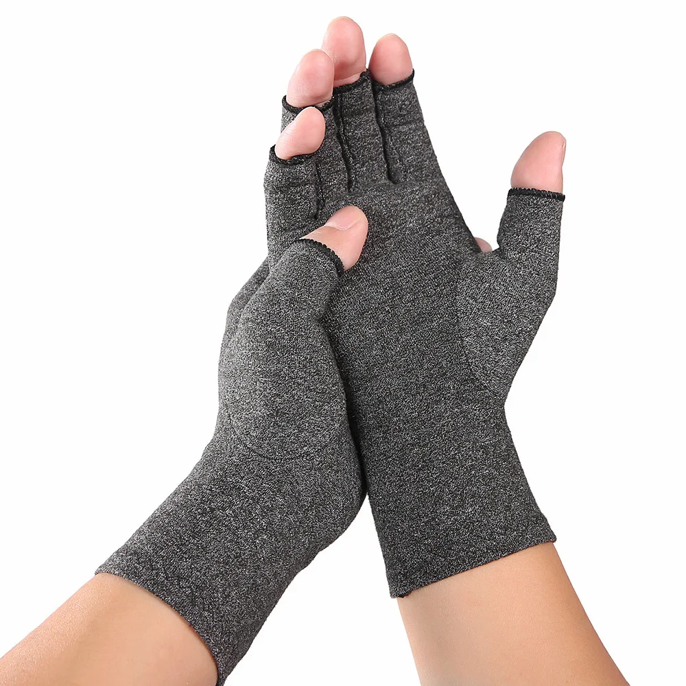 Дышащие мужские перчатки из медного волокна для занятий спортом в помещении, для мужчин и женщин, перчатки для лечения артрита - Цвет: gray