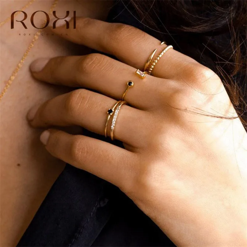 ROXI 925 пробы открытое серебряное кольцо золотое роскошное кольца с австрийскими кристаллами для женщин подарок Регулируемые круглые CZ открытый Midi носок кольцо