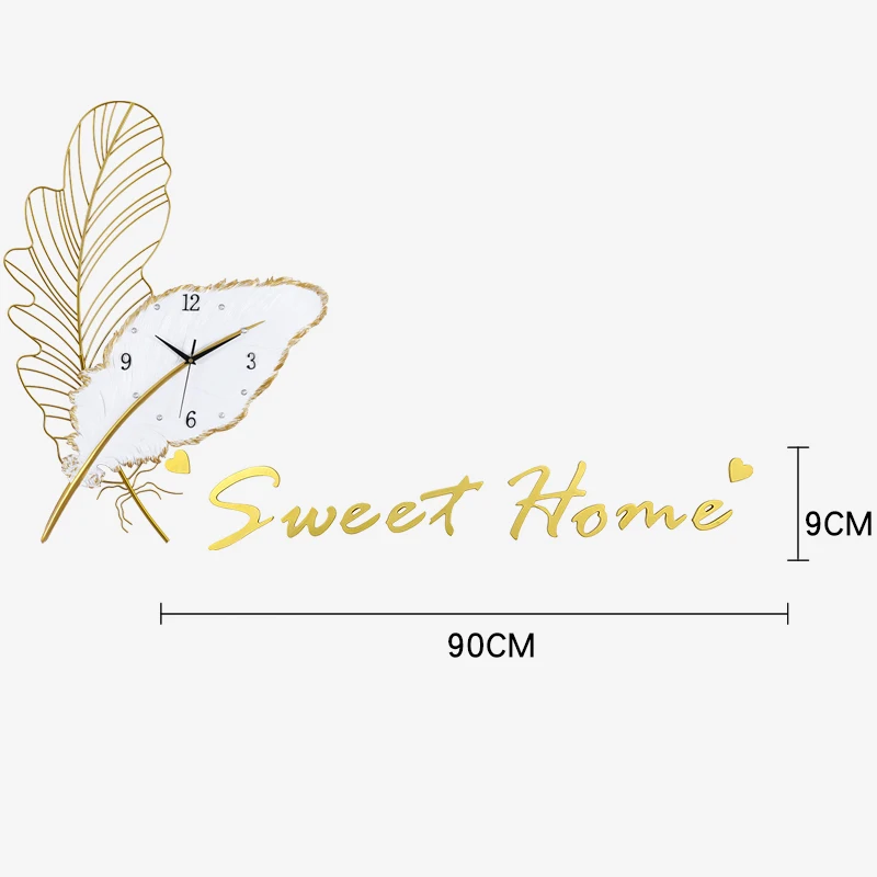 feather metal resin clock porch simple TV wall wall clock Color:C-1
