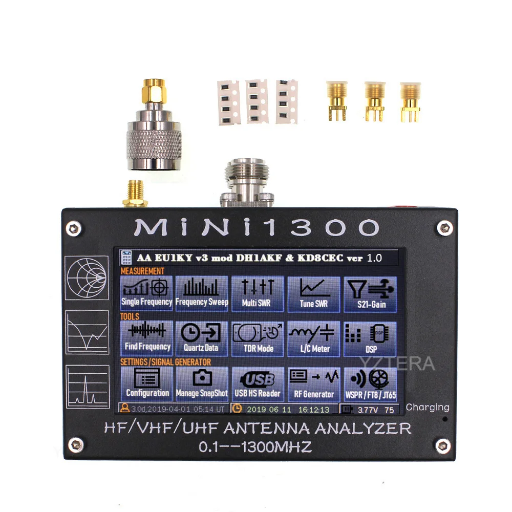 UV+ HF Mini1300 4," сенсорный lcd 0,1-1300 MHz 13.GHz HF/VHF/UHF ANT КСВ Антенный Анализатор метр+ аккумуляторная батарея