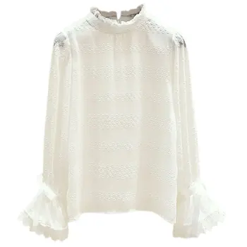 

Solid Color The New Blouse Women Fashion Ruffles Chiffon White Shirt Women Lace Casual Blusa Feminina Women's Clothing YY50WB