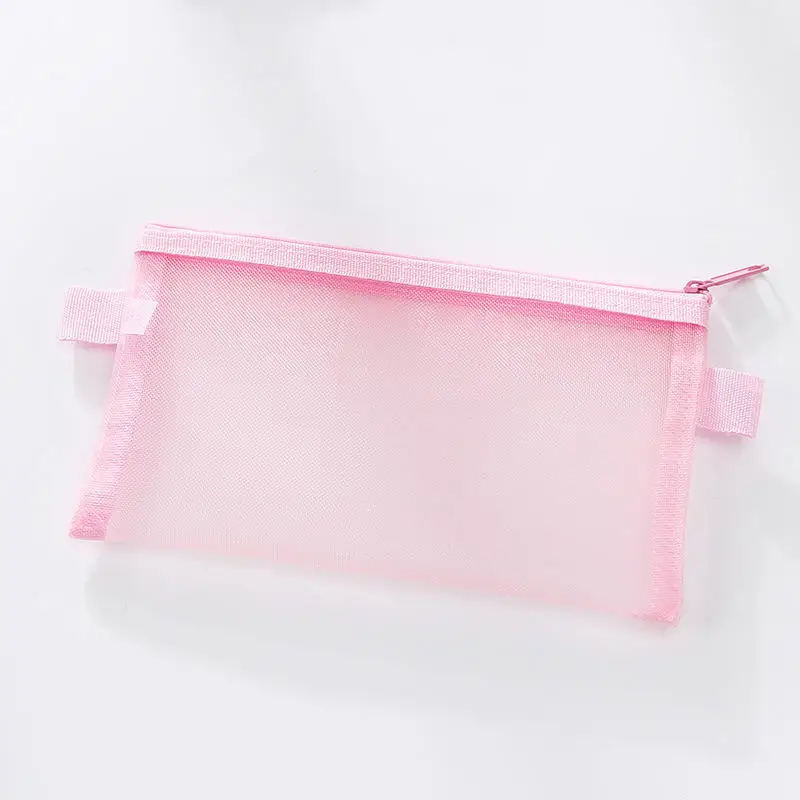 Pink 6 цветов прозрачной сетки ручка сумка, школьные принадлежности канцелярские мешок твердый Портативный с застежкой-молнией и сетки Карандаш Чехол - Цвет: Pink