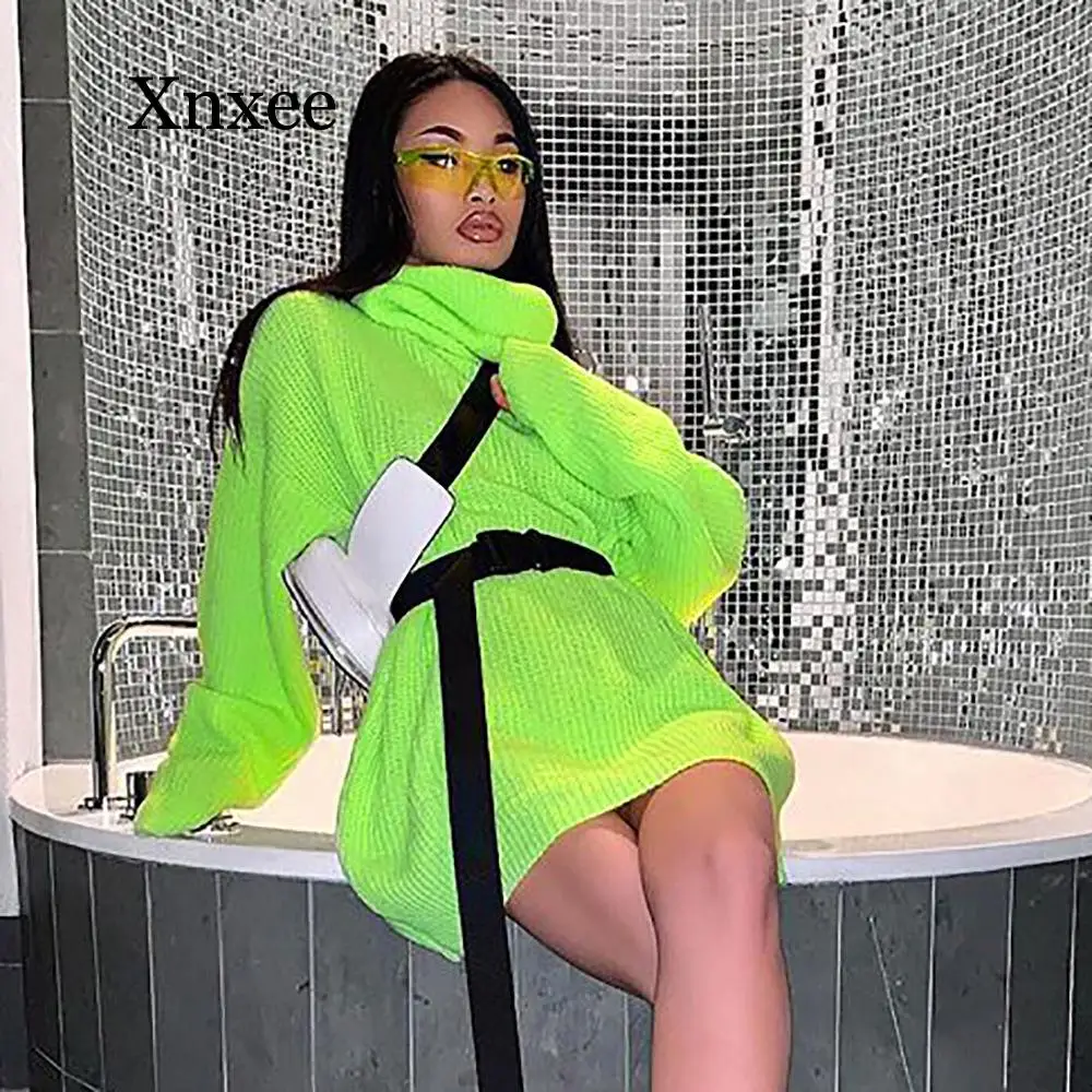 Fashion Turtleneck Oversized Sweater Winter Clothes Women Neon Green Pink Orange Pullover Ladies Knit Tops wool pullovers Fashion Turtleneck Oversized Sweater Winter Clothes Women Neon Green Pink Orange Pullover Ladies Knit Tops wool pullovers