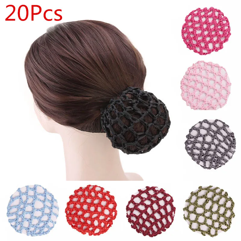 20pcs Crochet Hair Snood Bun Cover Hairnet Ballet Dance Skating