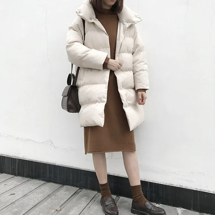 Women Winter Outerwear Coats Female Long Casual Warm Down puffer jacket Parka - Цвет: Бежевый
