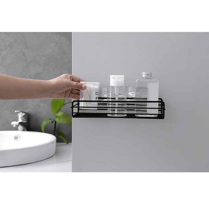 

HOT Iron Kitchen Bathroom Shower Shelf Storage Suction Basket Caddy Rack LSF99