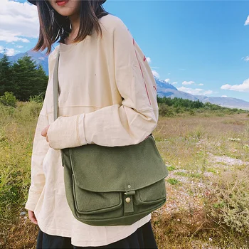 

Original design College style postman's bag with slant span multi-layer Multi practical canvas bag for female students